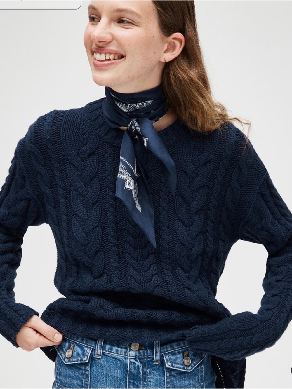 JCrew Cable-Knit Crewneck Sweater in Navy